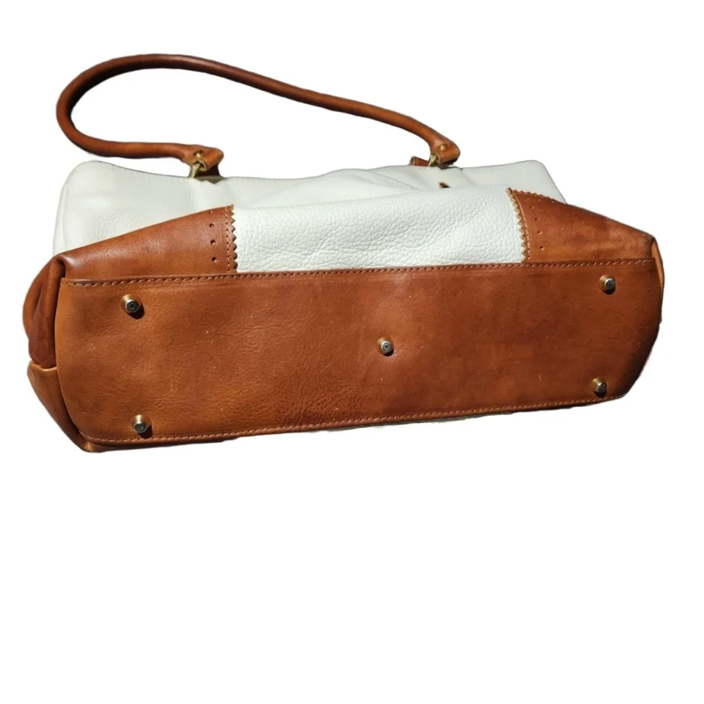Valentina Italy Leather Handbag White Brown Medium - Picture 13 of 16